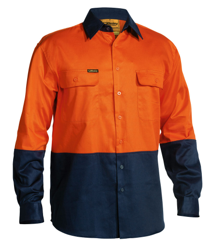 Shirt Bisley HiVis 100 Cotton Drill Two Tone Long Sleeve 190gsm