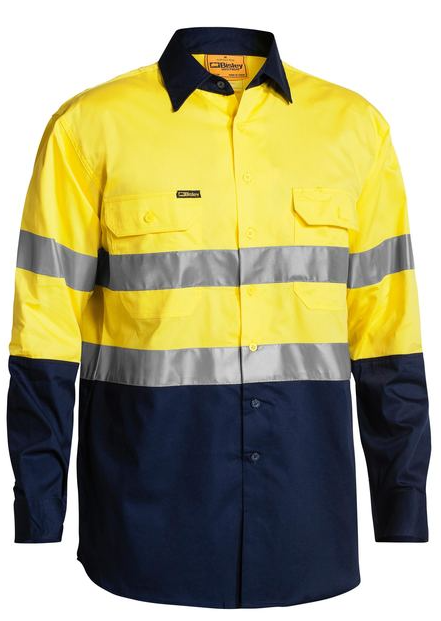 Shirt Bisley Cool Light Weight 100 Cotton  Reflective Tape  Gusset Cuff Long Sleeve