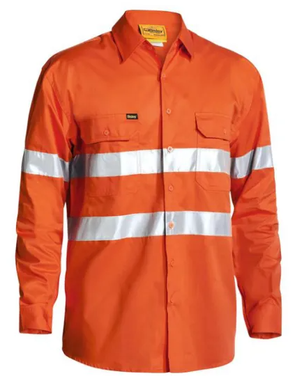 Shirt BISLEY 100 Cotton Light Weight Hi Vis Drill Shirt With 3M Tape