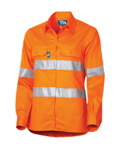 Shirt Ladies Lightweight Vented HI Vis Orange Drill 160gsm Long Sleeve Reflective Tape Hoop Pattern