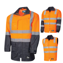 Jacket 6 in 1 Hi Vis with Silver Reflective Tape and Removable Inner Jacket with Zip Off Sleeves and Reflective Tape