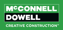 Embroidery McCONNELL DOWELL CREATIVE CONSTRUCTION TM Logo Front Left Hand Side Wearingon Dark Coloured GarmentsEmerald Black  White Logo