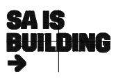 Embroidery SA IS BUILDING with ARROW Pointing Right Logo Front Left Hand Side Wearingon HI Vis Garments84mm Wide 502mm HighBLACK Logo