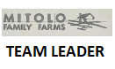 Heatpress MITOLO FAMILY FARMS Logo with TEAM LEADER Under in Black on Front Right Hand Side wearing on Orange SW40 Vests ONLY