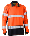 Polo Shirt Bisley Polyester Open Mesh Hi Vis Two Toned with Perforated Silver Reflective Tape Long Sleeve 130gsm