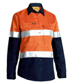 Shirt Ladies Bisley Hi Vis Cool Lightweight Long Sleeve Drill Shirt with Silver Reflective Tape