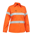 Shirt Ladies Bisley Hi Vis Cool Light Weight Shirt with Silver Reflective Tape Long Sleeve Orange