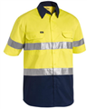 Shirt Bisley Hi Vis YELLOW NAVY with Reflective Tape Cool Light Weight Two Tone Short Sleeve Shirt  155gm