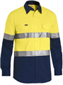Shirt Bisley 100 Cotton Hi Vis LW Shirt Ref Tape LS 155gsm Vertical Cotton Mesh Back  Under Arm Mesh Ventilation Two Tone