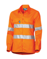 Shirt Ladies Lightweight Vented HI Vis Orange Drill 160gsm Long Sleeve Reflective Tape Hoop Pattern