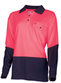 Polo Shirt Recycled Womens AntiMicrobial Micromesh Long Sleeve Two Tone HiVis Polo Shirt