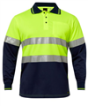 Polo WORKCRAFT Hi Vis Two Tone YELLOWNAVY Long Sleeve with Silver Ref Tape 100 Polyester Micromesh 157gsm