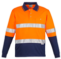 Polo Shirt Mens Hi Vis Spliced Long Sleeve Polo Shirt with Hooped Silver Reflective Tape 175gm 100 Polyester