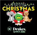 Heatpress merry CHRISTMAS Drakes ingredients for Christmas Logo Centre Fronton BLACK TSHIRTKoala Kangaroo  DuckWhiteYellowRedGreyPink 