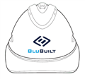 Cap Safety Vented 6 pt White Cap with Ratchet Harness and BLUBUILT Logo on Front 2 Colour Print