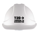 Cap Safety Vented Force360 WHITE Cap with Slide Lock Harness and T2D TORRENS TO DARLINGTON Logo in BLACK on Front 1 Colour PrintHPFPRGT03