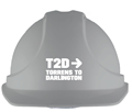 Cap Safety Vented Force360 GREY Cap with Slide Lock Harness and T2D TORRENS TO DARLINGTON Logo in WHITE on Front 1 Colour PrintHPFPRGT03
