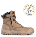 Boot MONGREL High Leg Zip Sided Lace UP Boot with Scuff Cap with RubberPU Sole STONE