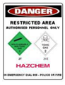 Sign Danger Restricted Area Authorised Personnel Only Hazchem with 2 Pictorials In Emergency Dial 000  Police or Fire   Metal Portrait 300mm x 400mm