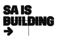 Embroidery SA IS BUILDING with ARROW Pointing Right Logo Front Left Hand Side Wearingon HI Vis Garments84mm Wide 502mm HighBLACK Logo