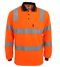 Polo Shirt Hi Vis Biomotion  Long Sleeve Polo Shirt with  Reflective Silver Tape