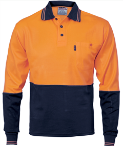 Polo Cotton Back 185gsm HiVis Long Sleeve Two Tone