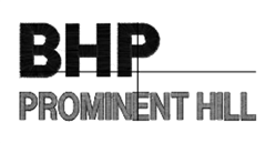 Embroidery BHP PROMINENT HILL Logo Front Left Hand Side Wearingon Orange Hi Vis GarmentsBLACK Logo