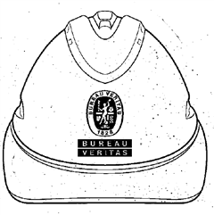 Cap Safety Vented 6 pt White Cap with Pushlock Harness and  BUREAU VERITAS Logo on Front 1 Colour Print