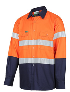 Shirt HI Vis Cotton Drill 190gsm  Long Sleeve with Reflective Tape