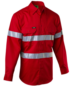 Shirt Lightweight 100 Cotton Drill 155gsm  Long Sleeve HiVis With RF Tape