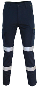 Cargo Pants DNC SlimFlex BioMotion with 2 Bands of Silver Reflective Tape on Each Leg