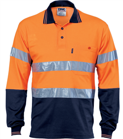 Polo Shirt Cotton Back Long Sleeve Reflective Silver Tape