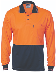 Polo Shirt Cool Breathe 175gsm Long Sleeve HiVis Two Tone