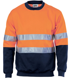 Sweater Hi Vis Two Tone Fleecy Sweat Shirt Sloppy Joe Crew Neck with  Silver Reflective Tape