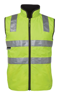 Vest Reversible HiVis LIME NAVY Day Night Vest with Silver Reflective Tape 100 Polyester Shell with Lining 290gsm Polar Fleece Contrast Colour