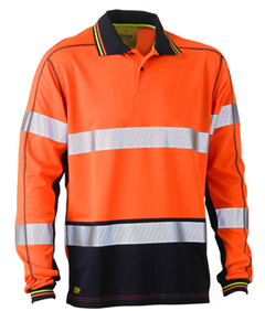 Polo Shirt Bisley Polyester Open Mesh Hi Vis Two Toned with Perforated Silver Reflective Tape Long Sleeve 130gsm
