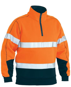 Pullover BISLEY Fleece HiVis 14 Zip with Reflective Tape