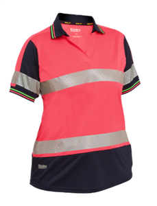 Polo Shirt Short Sleeve Bisley Womens Taped Two Tone Hi Vis VNeck Polo with Silver Reflective Tape