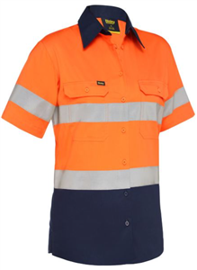 Shirt Bisley Ladies Taped Hi Vis Cool Lightweight Short Sleeve Drill Shirt with Silver Reflective Tape