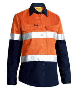 Shirt Ladies Bisley Hi Vis Cool Lightweight Long Sleeve Drill Shirt with Silver Reflective Tape