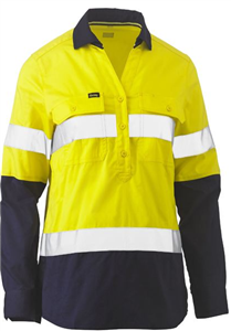 Shirt Bisley Womens Hoop Taped HiVis Stretch Closed Front Shirt 58Cotton42 Polyester T400 155gms
