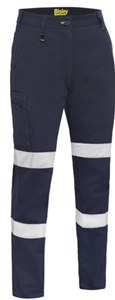 Trouser Womens Bisley Taped Stretch Cotton Drill Cargo Pants with Double Silver Reflective Tape