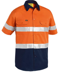 Shirt Bisley Hi Vis Ref tape Cool Light Weight Two Tone Short Sleeve Shirt  155gm