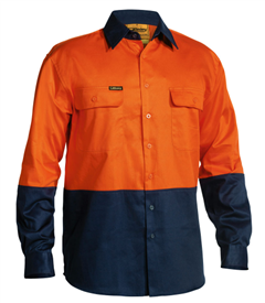 Shirt Bisley HiVis 100 Cotton Drill Two Tone Long Sleeve 190gsm