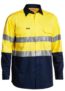 Shirt Bisley Cool Light Weight 100 Cotton  Reflective Tape  Gusset Cuff Long Sleeve