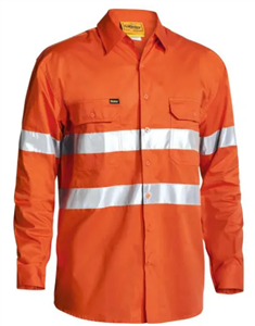 Shirt BISLEY 100 Cotton Light Weight Hi Vis Drill Shirt With 3M Tape
