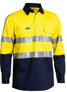 Shirt BISLEY Closed Front Light Cool Lightweight 100 Cotton Reflective Tape  Gusset Cuff
