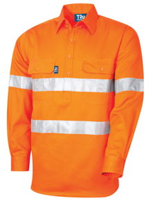 Shirt Closed Front Cotton Drill 190gsm Long Sleeve Reflective Hooped Tape
