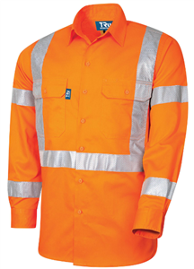 Shirt Mens Lightweight Vented HI Vis Orange Drill 160gsm with Perforated Tape Long Sleeve Reflective Tape X Back