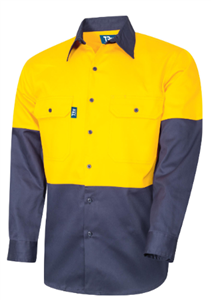Shirt Cotton Drill 160gsm with Horizontal Cooling Vents Long Sleeve